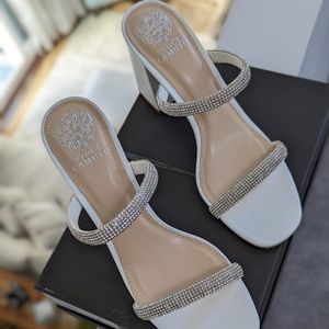 Vincent Camuto block heels, white with gems. Never been worn. Size 8.5.